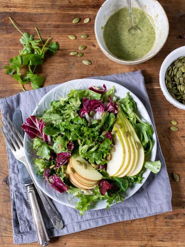 GREEN SALAD WITH PUMPKIN SEED (PEPITA) DRESSING STORY Veggie Desserts