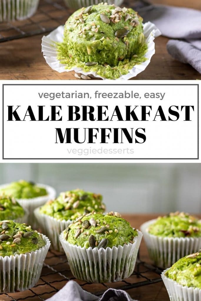 pinnable image for kale green muffins