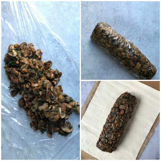 Collage: mushroom filling, it wrapped, making the wellington.
