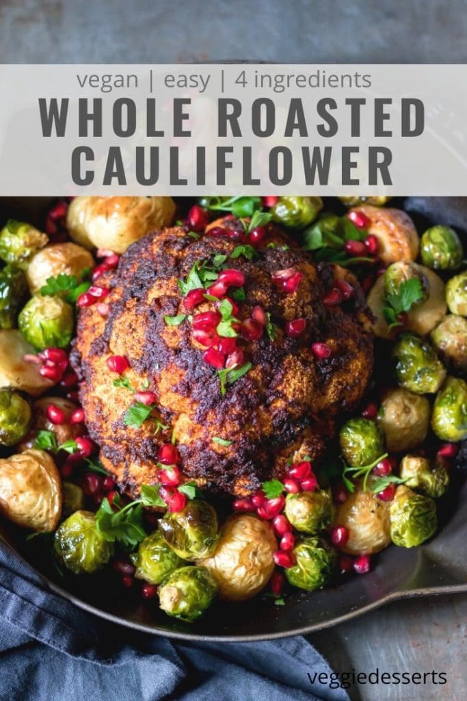 pinnable image for Garlic and Smoked Paprika Whole Roasted Cauliflower