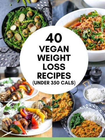 pinnable image for 40 Vegan Recipes for Weight Loss. Vegan diet recipes.