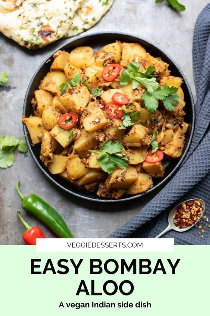Pinnable image for Bombay Aloo (Indian bombay potatoes side dish recipe)