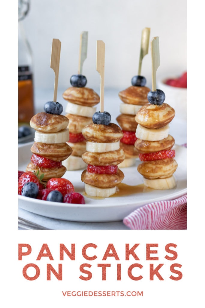 Pinnable image for Pancakes on Sticks with Fruit recipe.