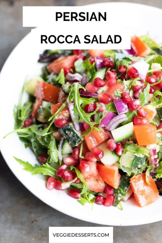 Pinnable image for Rocca Salad with Persian Dressing Recipe