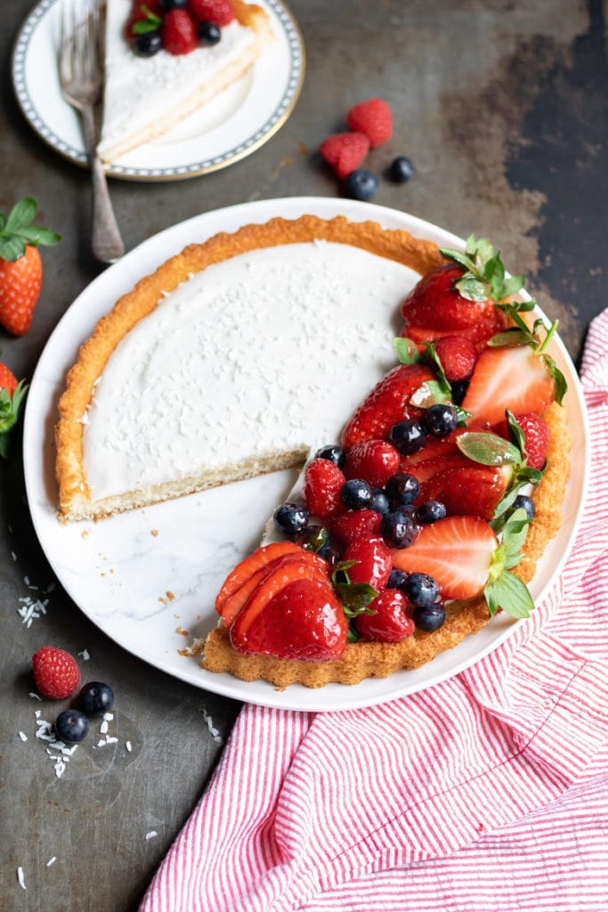 Coconut Fruit Flan with Sponge Cake Crust Veggie Desserts