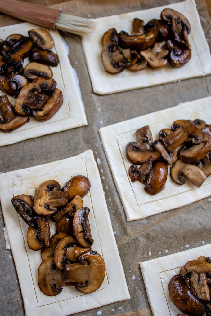 Mushrooms on pastry.