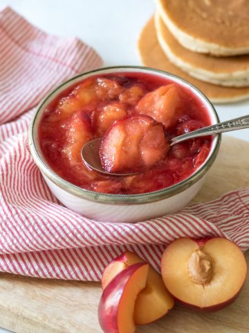 Bowl of plum compote.