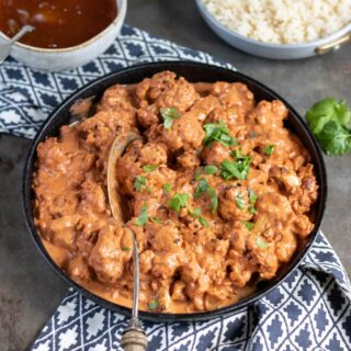 Serving dish of curry.