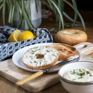 cream cheese spread on a bagel.