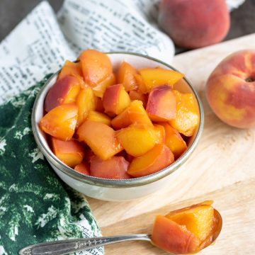 Bowl of compote made of peaches.