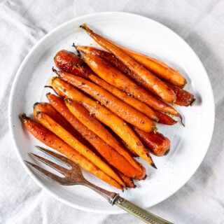 Plate of maple roasted carrots.