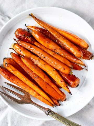 Plate of maple roasted carrots.