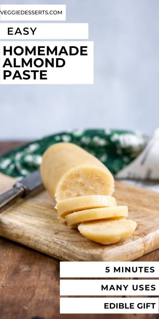 Almond paste cut and wrapped, with text that reads: Easy Homemade Almond Paste.