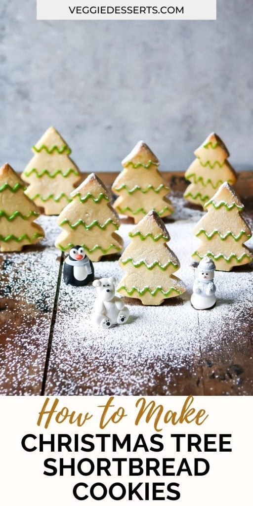Tree cookies with text: How to make Christmas Tree Shortbread Cookies.