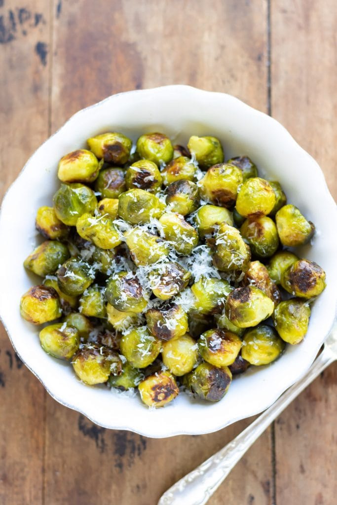 Bowl of roasted sprouts.