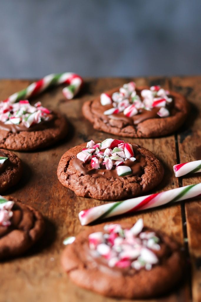 Table with chocolate peppermint cookies.