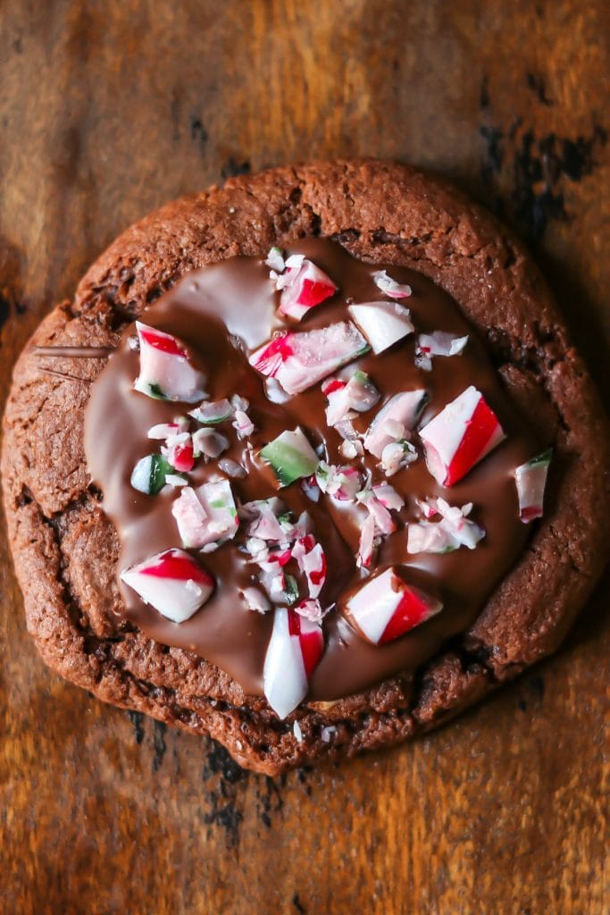 Close up of a crushed candy cane cookie