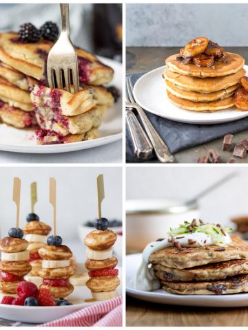 Collage of pancake recipes.