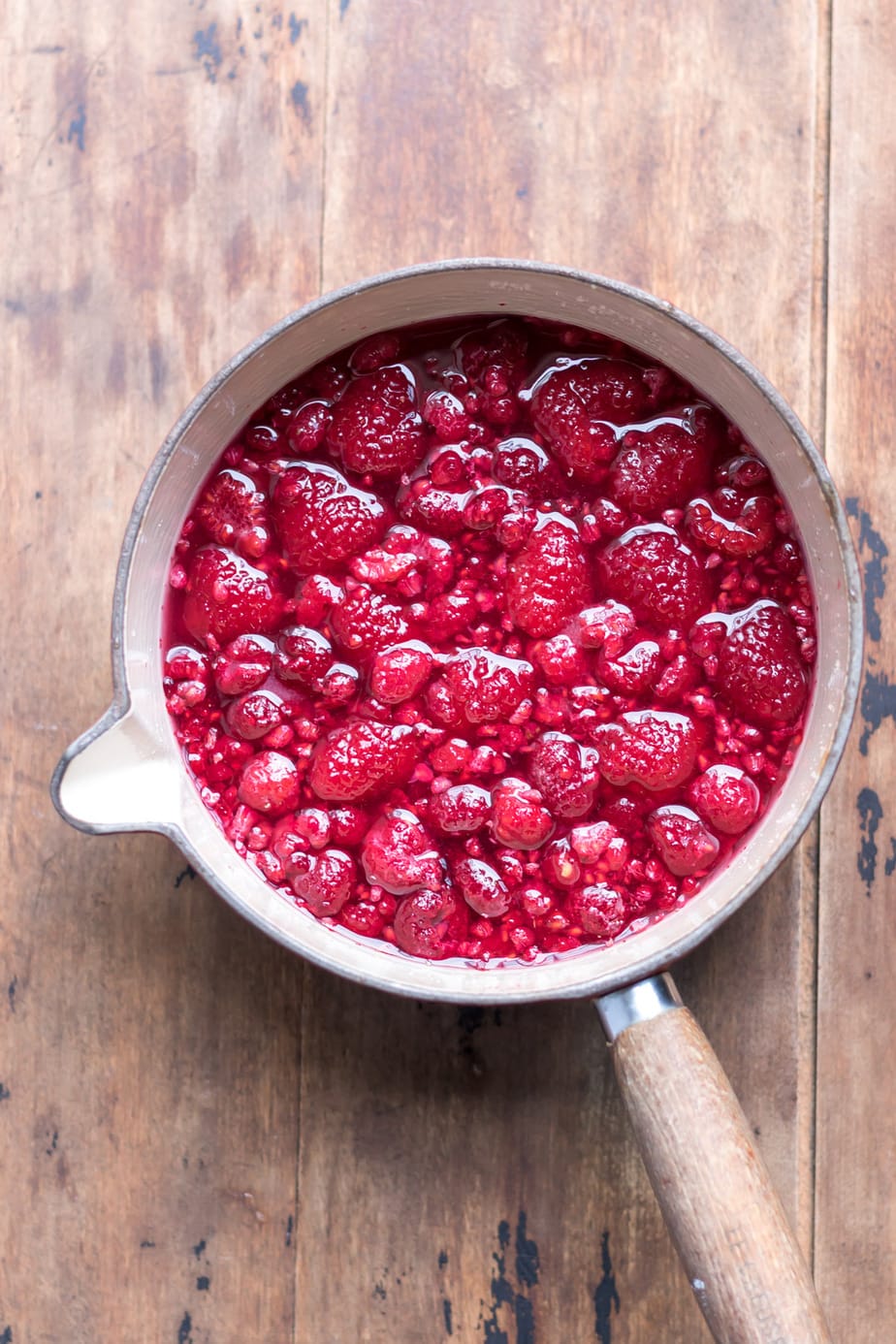 Pot of raspberries.