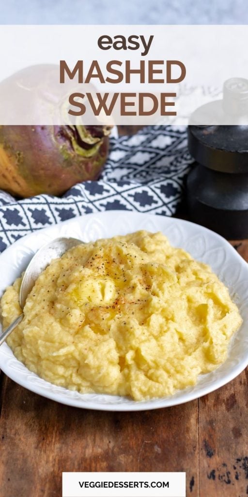 Bowl of mashed swede with text: Easy Mashed Swede.