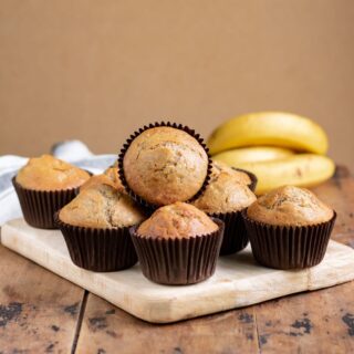 Muffins on a board.
