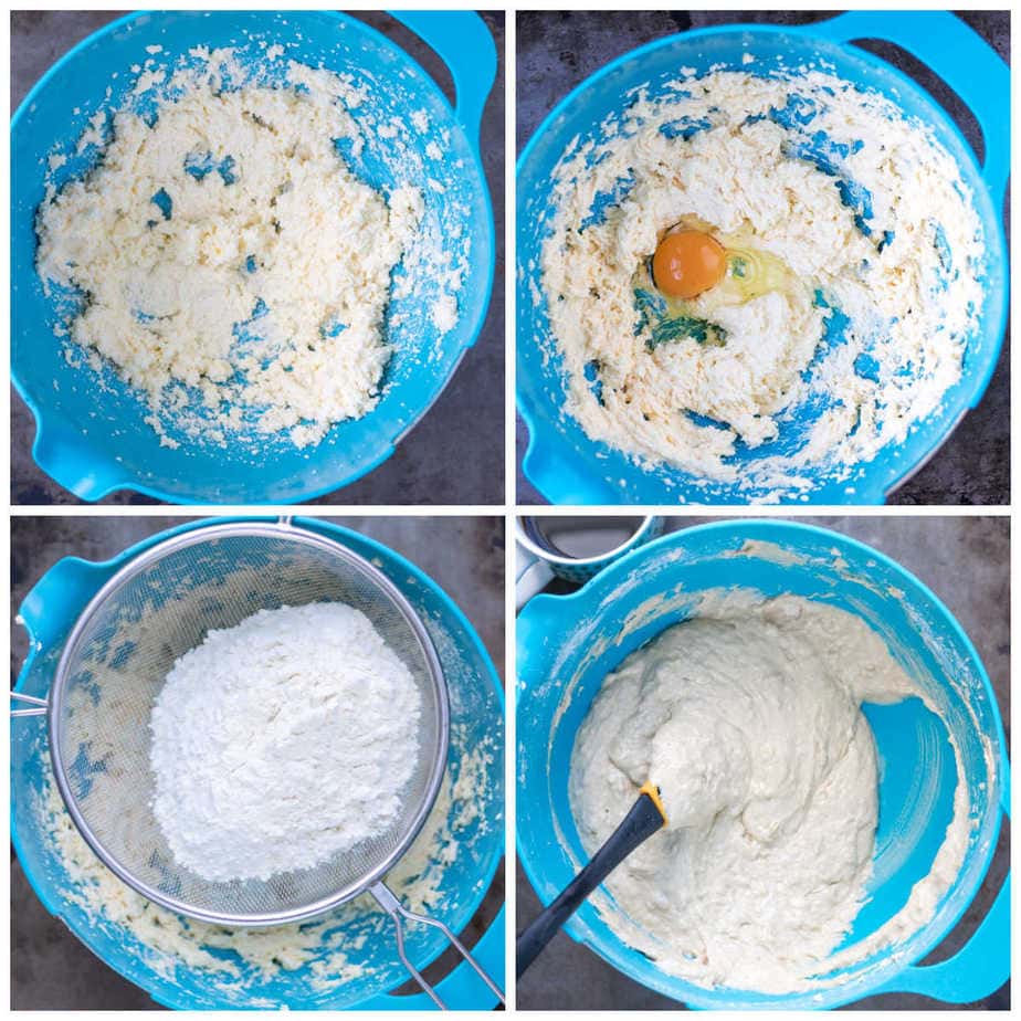 Collage of making cake mix.