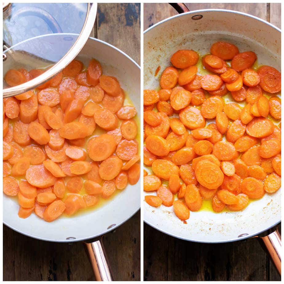 Carrot slices in a pan.