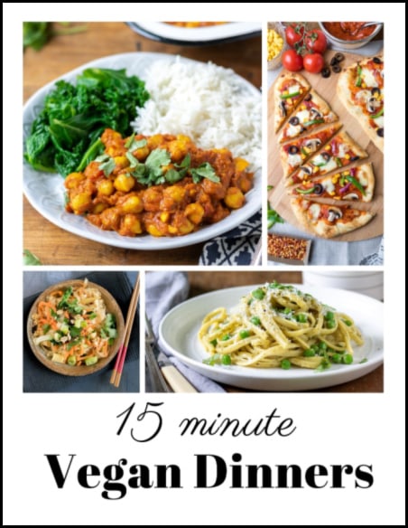 Collage of quick vegan dinner recipes.