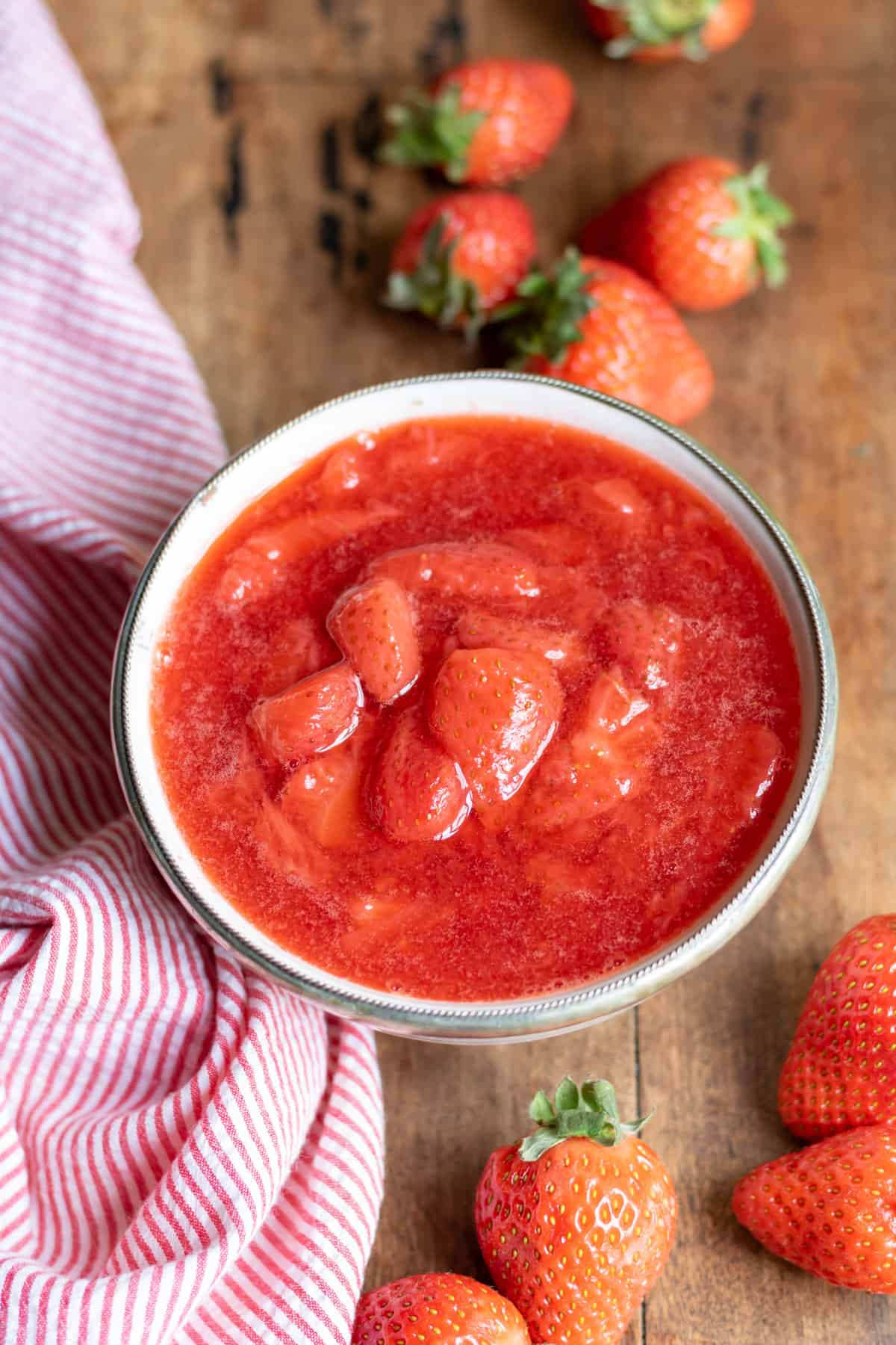 Dish of strawberry compote.