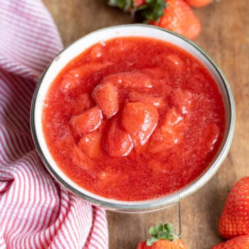 Dish of strawberry compote.