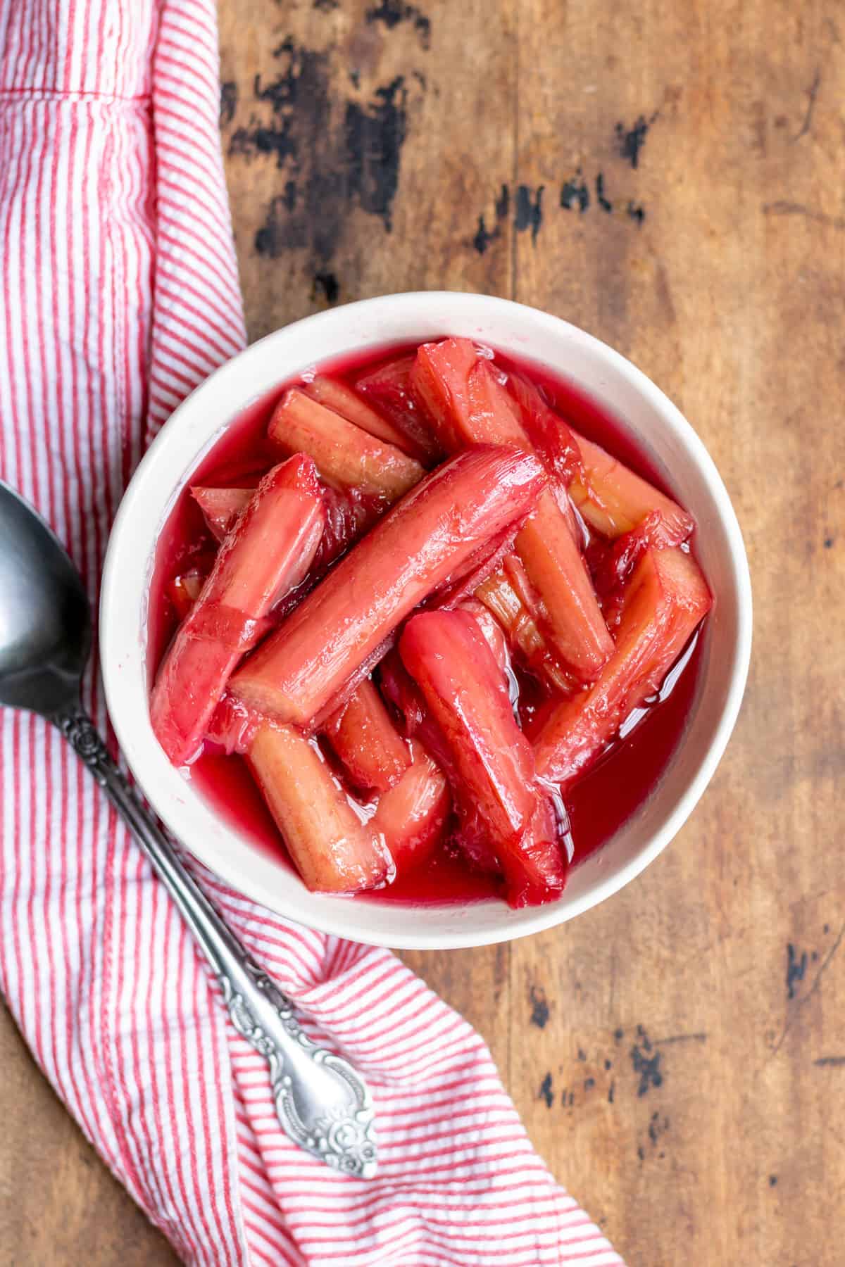 Bowl of stewed rhubarb.