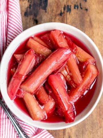 Dish of cooked rhubarb.