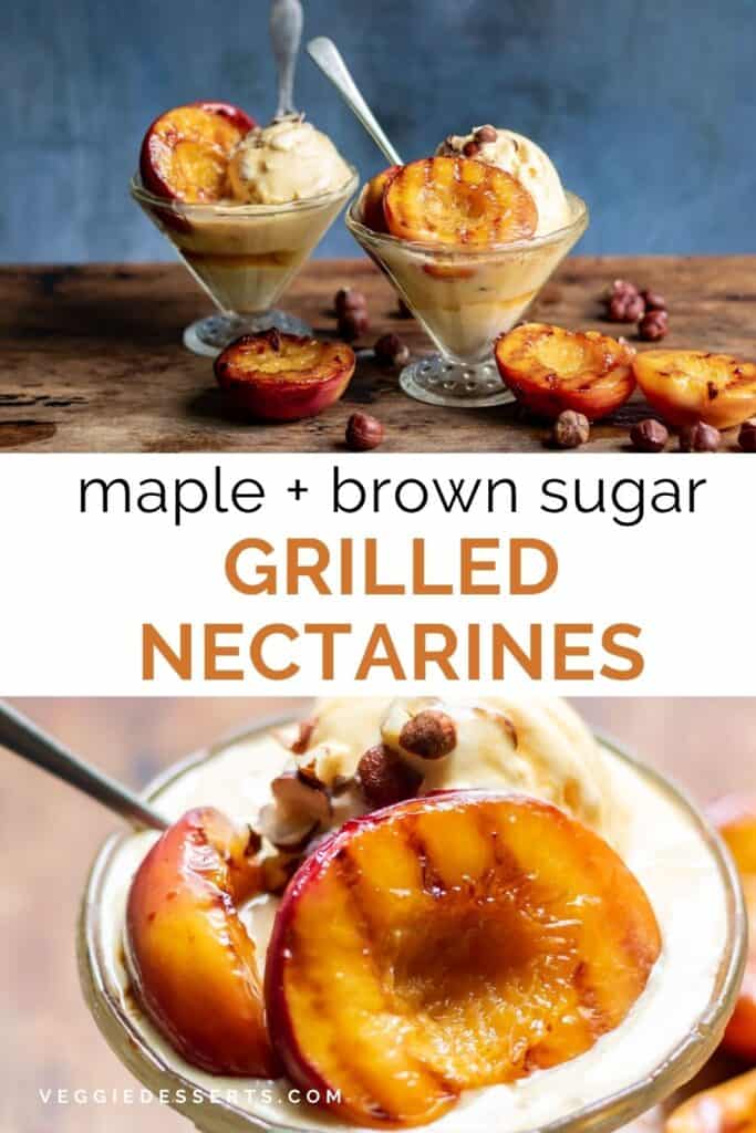 Grilled nectarines in dishes.