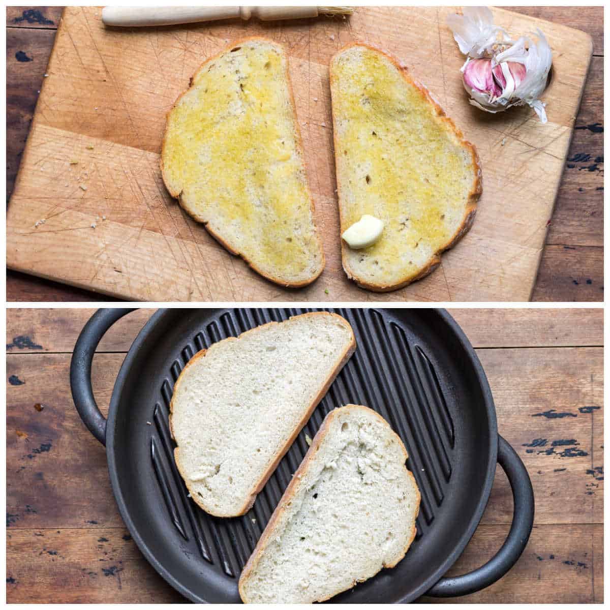 Collage of toasting bread.