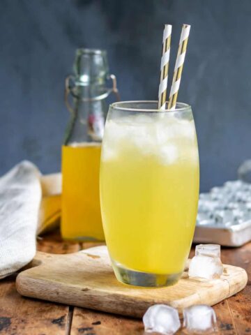 Glass of mango soda.