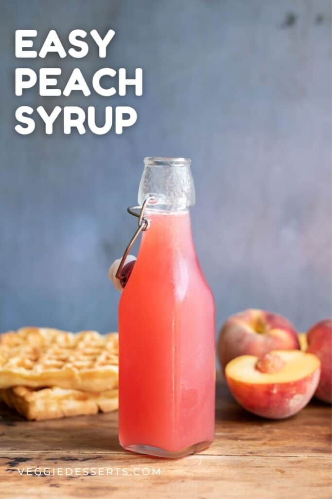 Bottle of peach simple syrup.