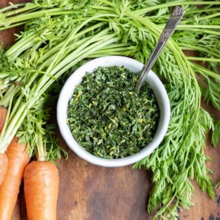 Dish of gremolata sauce.