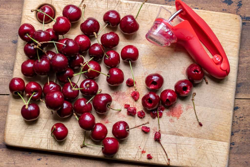 Pitting cherries.