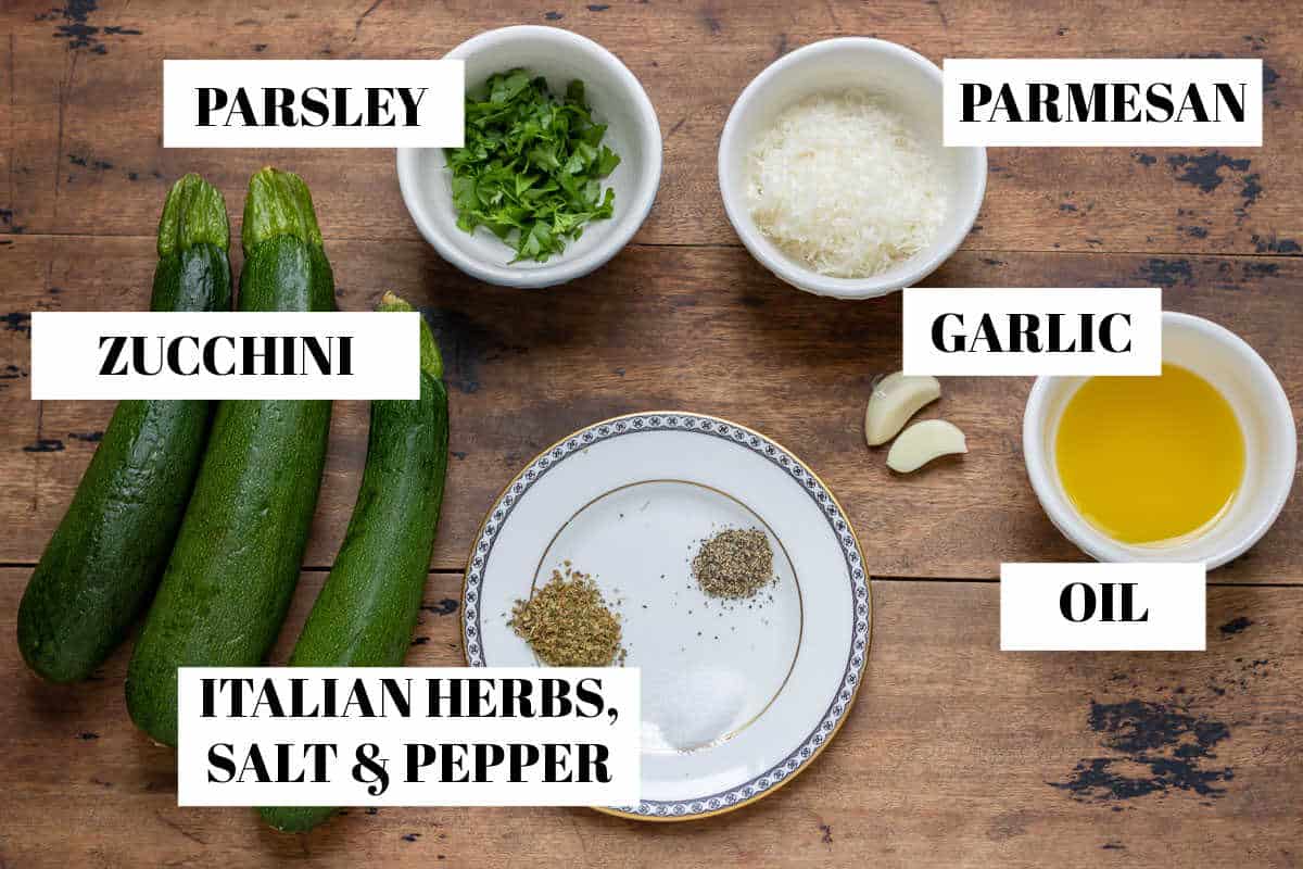 Labelled ingredients on a table.