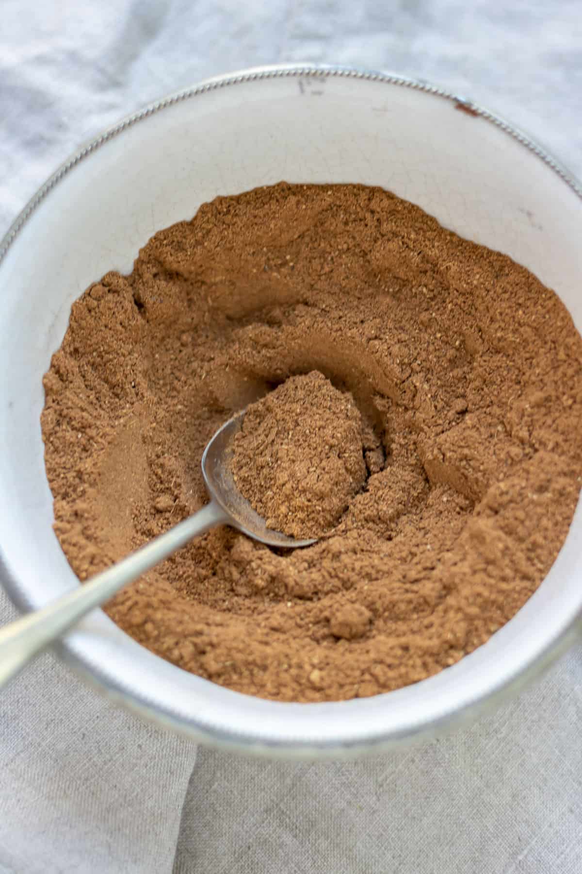 A spoon in a bowl of spices.