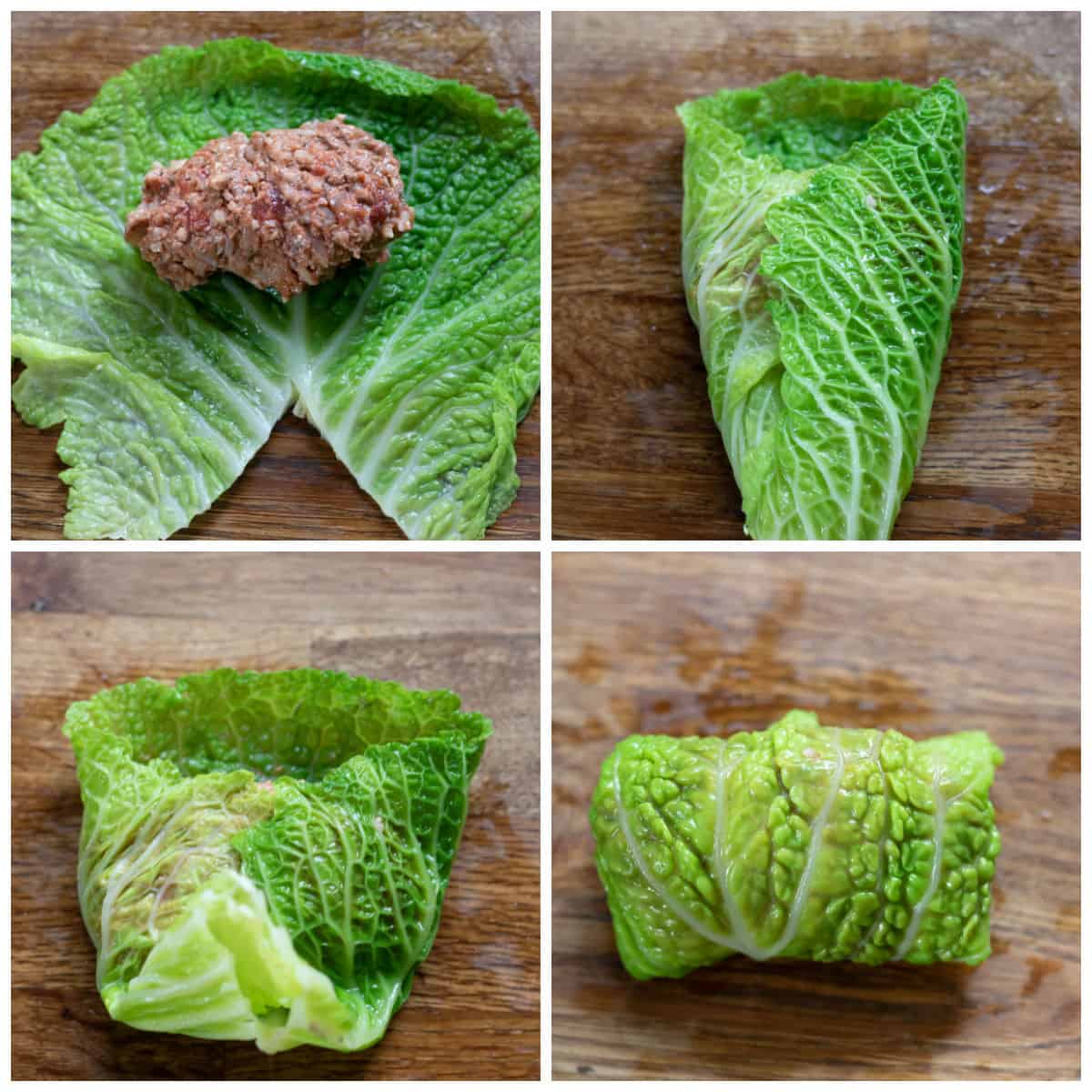Rolling cabbage rolls steps.