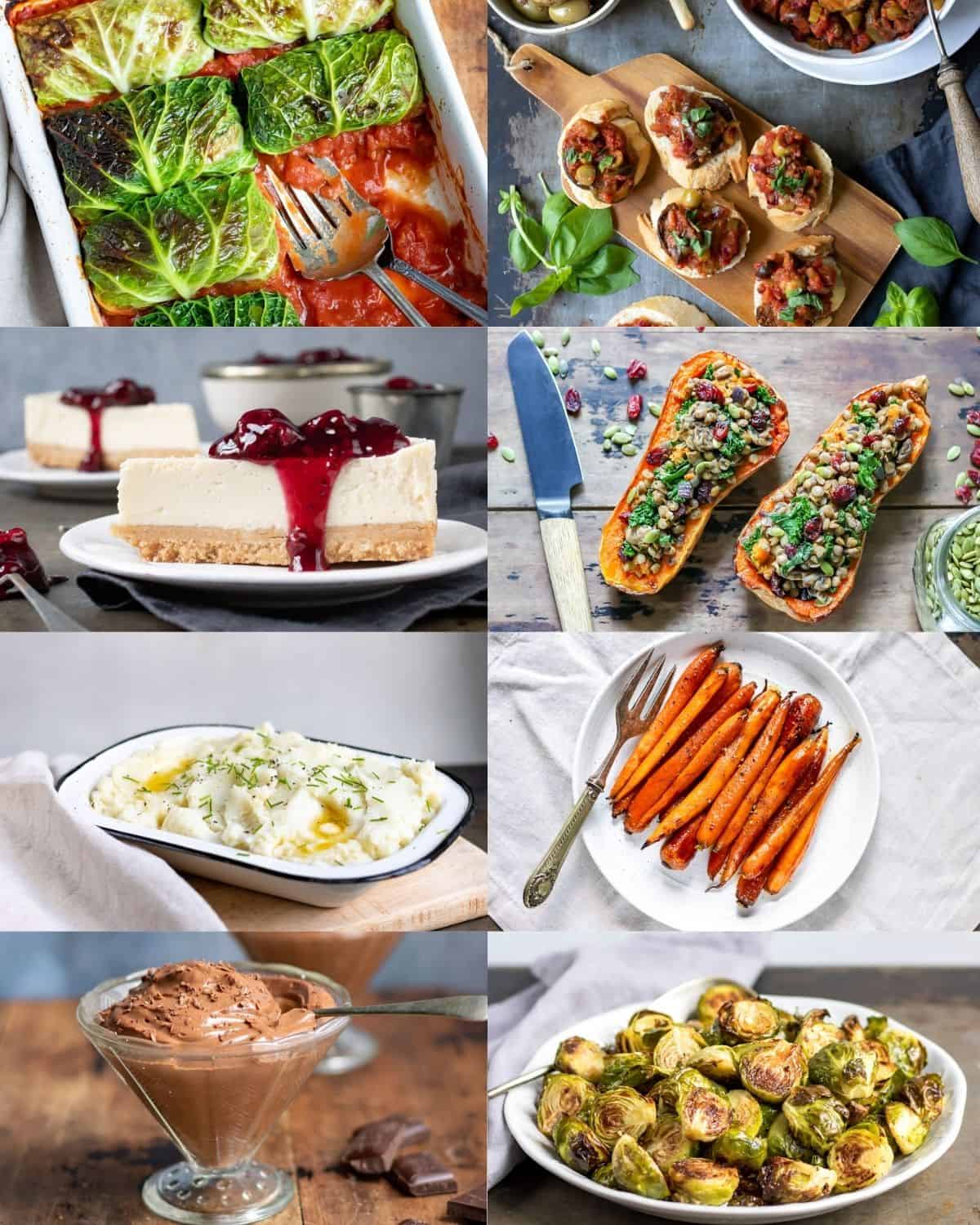 Collage of vegan thanksgiving recipes.