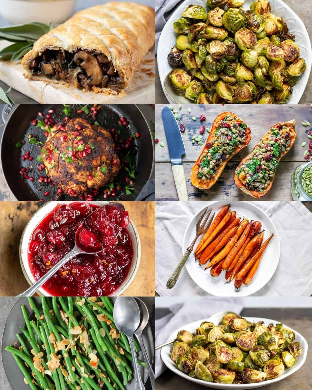 Collage of vegetarian christmas recipes.