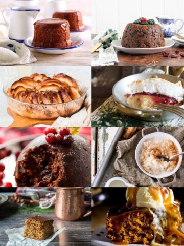 Collage of British puddings.
