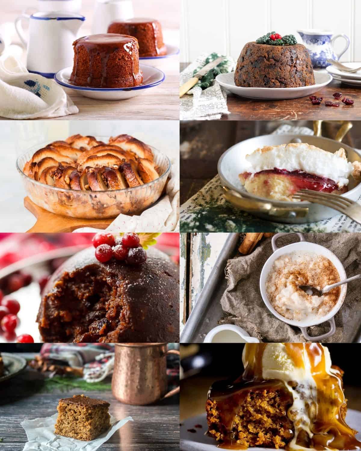 Collage of British puddings.