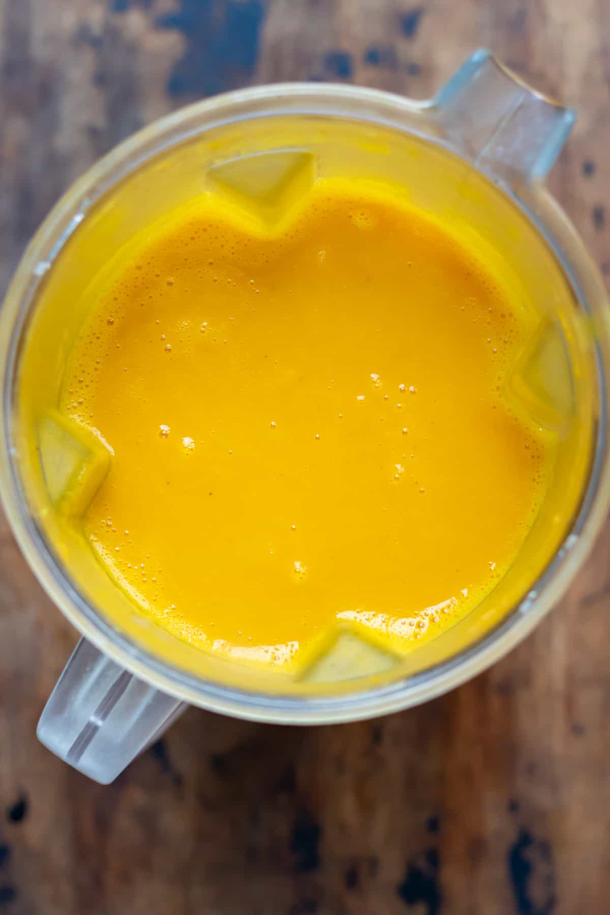 Blended soup in a blender.