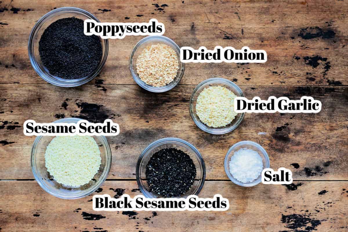 Ingredients for Everything Bagel Seasoning.