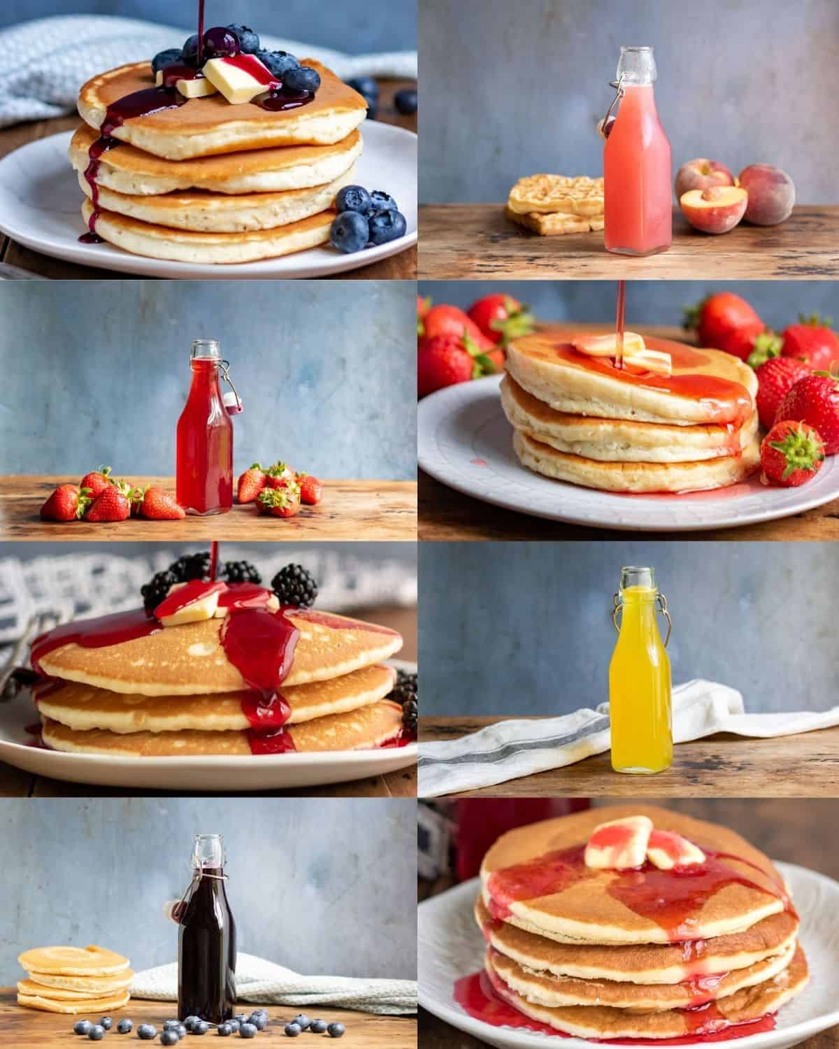 Collage of pancake syrup pictures.