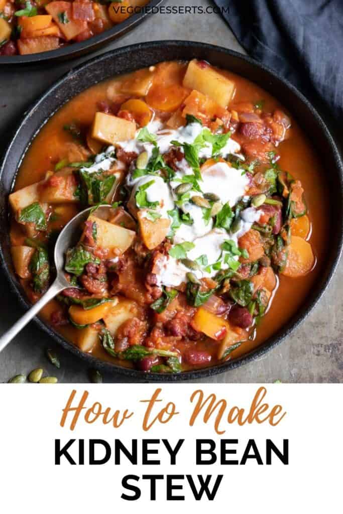 Serving dish of stew, with text: how to make kidney bean stew.