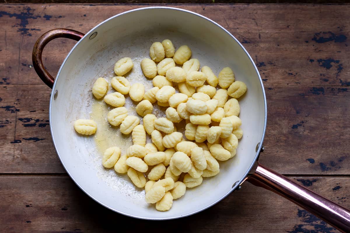 Gnocchi in a pan.